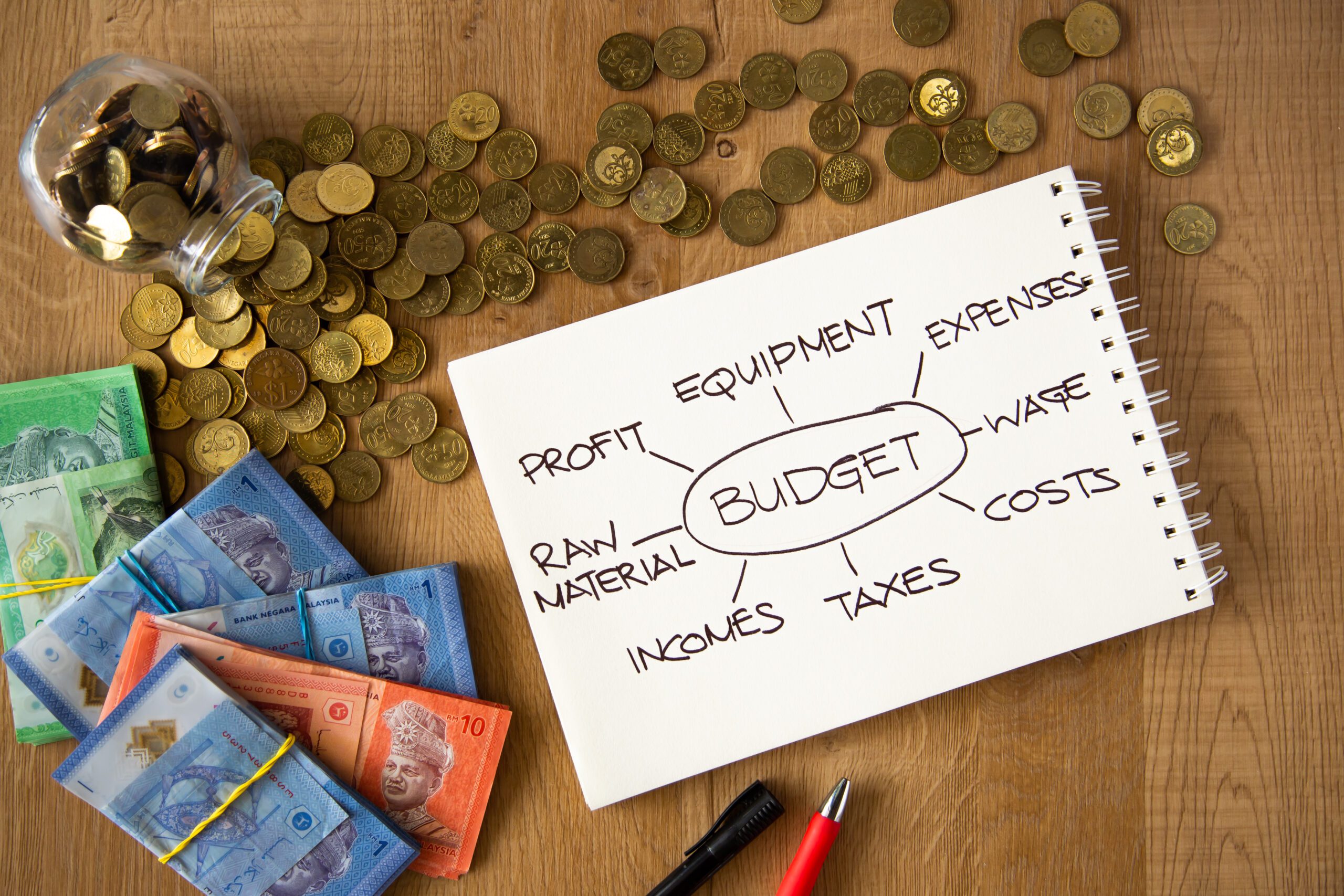 hand writing on the budget planning